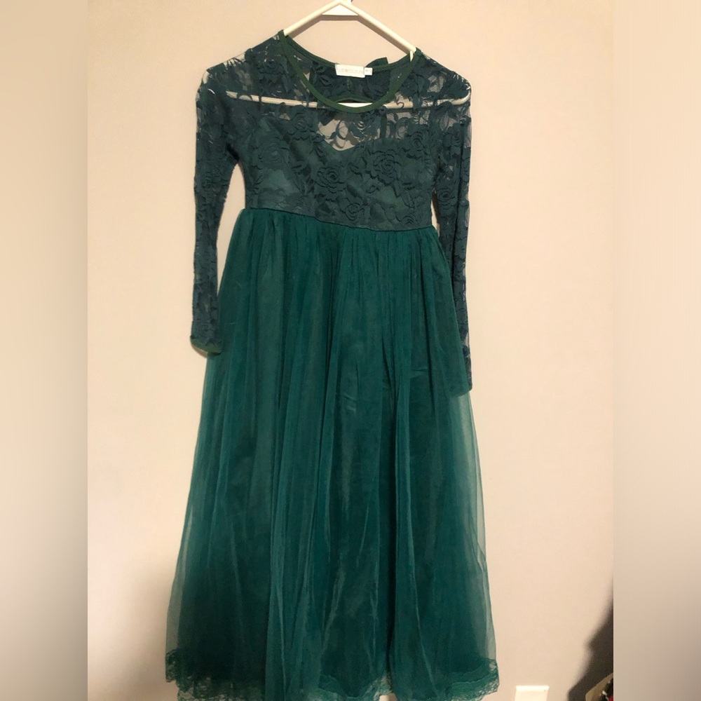 Elegant Green Lace Kids Dress